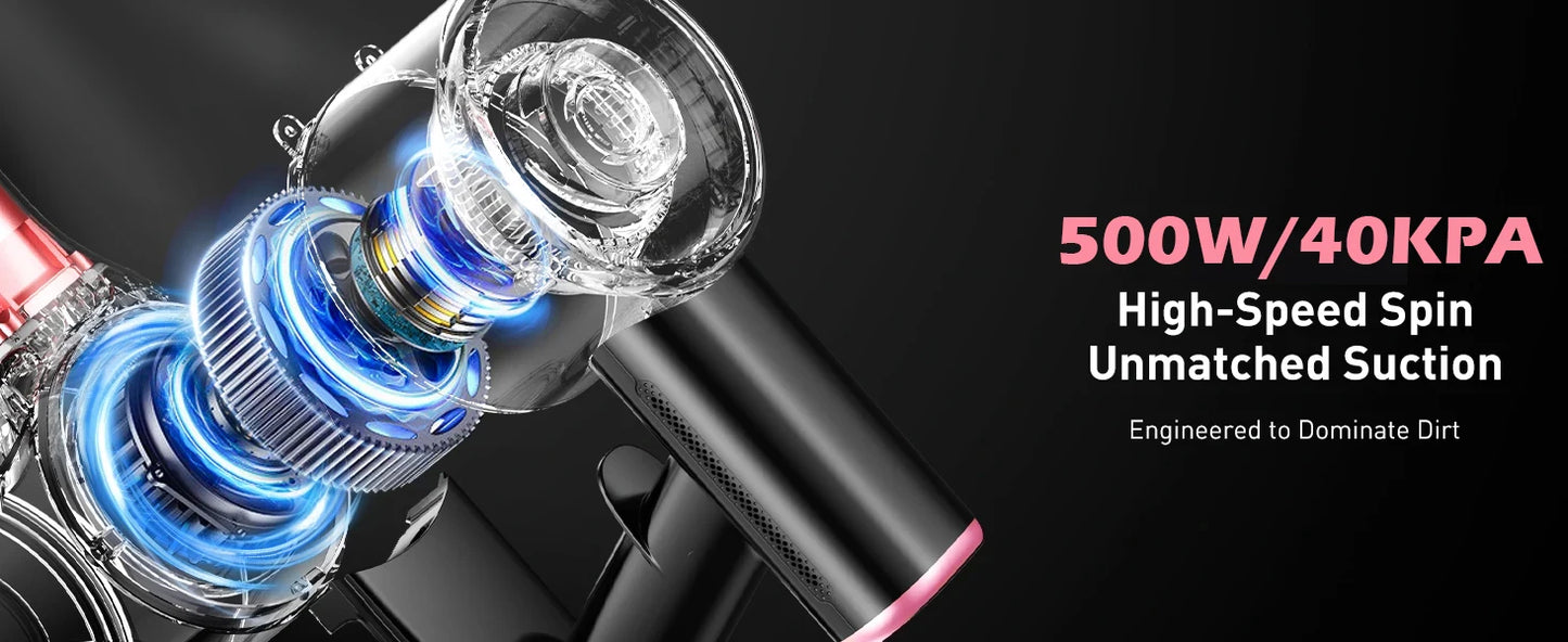 Cordless Vacuum Cleaner, 55Kpa/500W/45min 10 in 1 Powerful Stick Vacuum Cleaner for Home Pet Hair/Hard Floor/Carpet