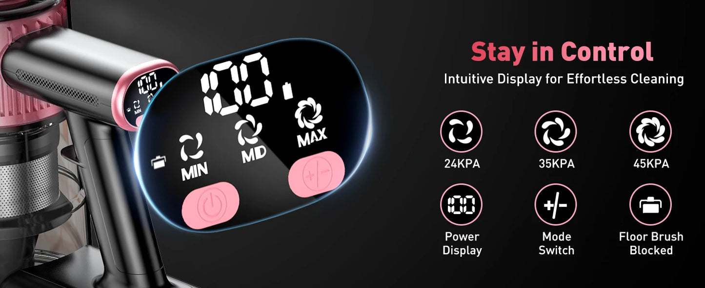 Cordless Vacuum Cleaner, 55Kpa/500W/45min 10 in 1 Powerful Stick Vacuum Cleaner for Home Pet Hair/Hard Floor/Carpet