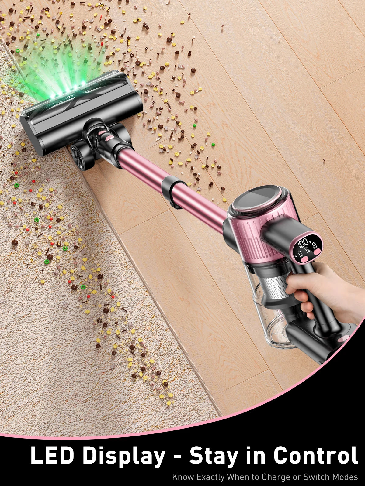 Cordless Vacuum Cleaner, 55Kpa/500W/45min 10 in 1 Powerful Stick Vacuum Cleaner for Home Pet Hair/Hard Floor/Carpet